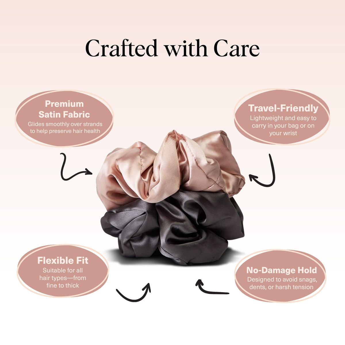 Kitsch charcoal scrunchie in a bun, comfortable hold for thick hair