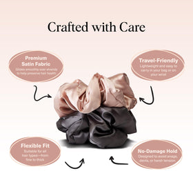 Kitsch charcoal scrunchie in a bun, comfortable hold for thick hair