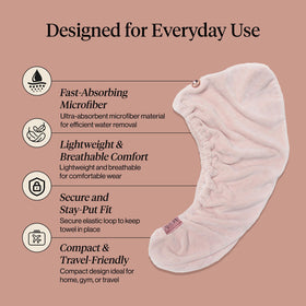 Kitsch towel wrapped on short-haired model demonstrating secure hands-free drying