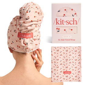Kitsch front view of XL towel showing full cherry print and shape for fast drying