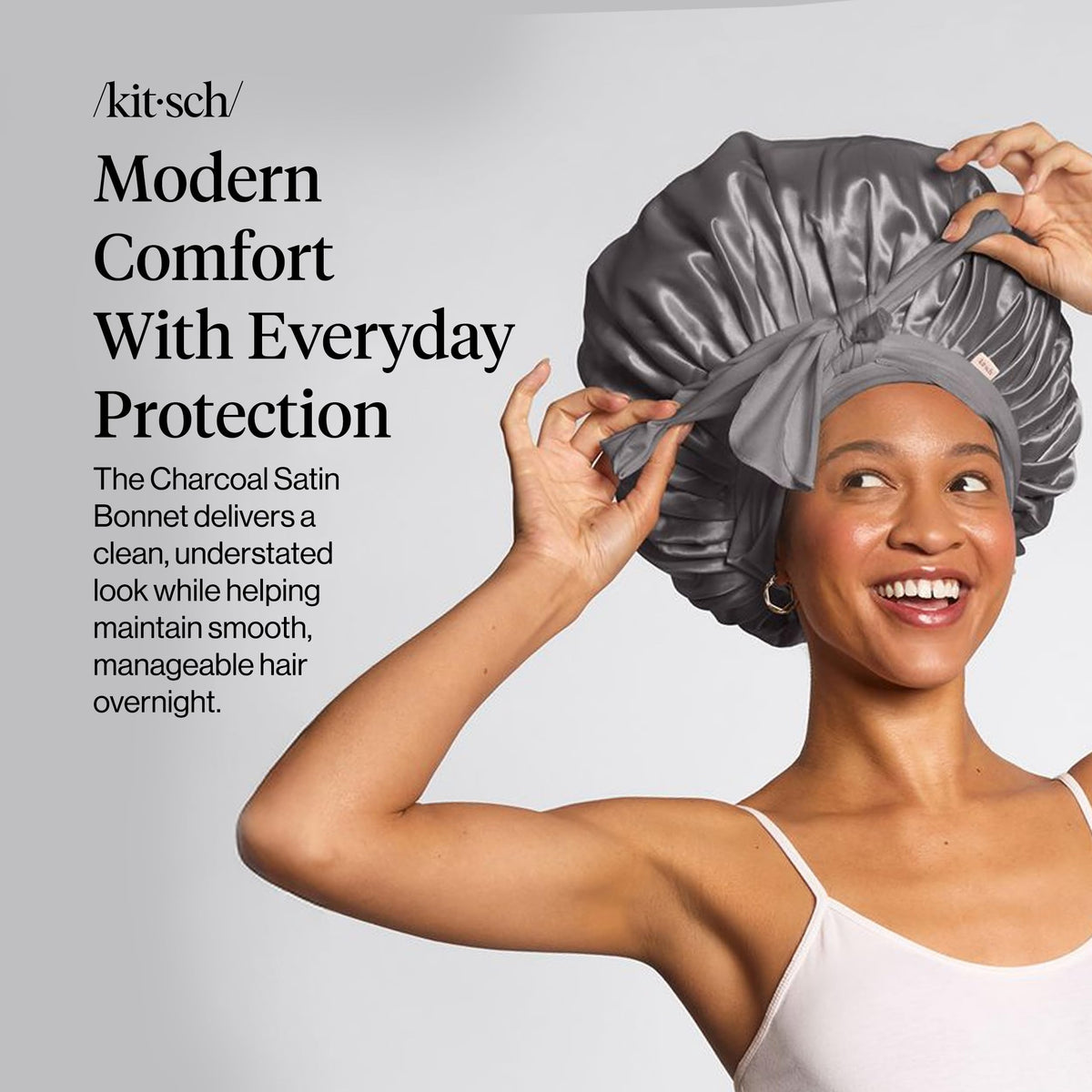 Kitsch bonnet close-up satin texture highlighting smooth surface that reduces friction