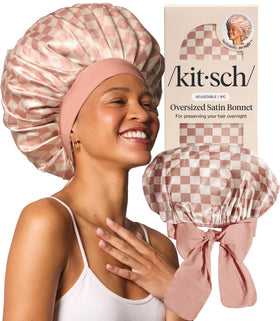 Kitsch bonnet front view showing terracotta checker pattern and protective fit