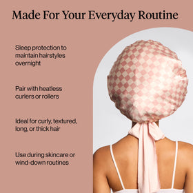 Interior satin lining texture of Kitsch bonnet showing smooth hair-friendly surface