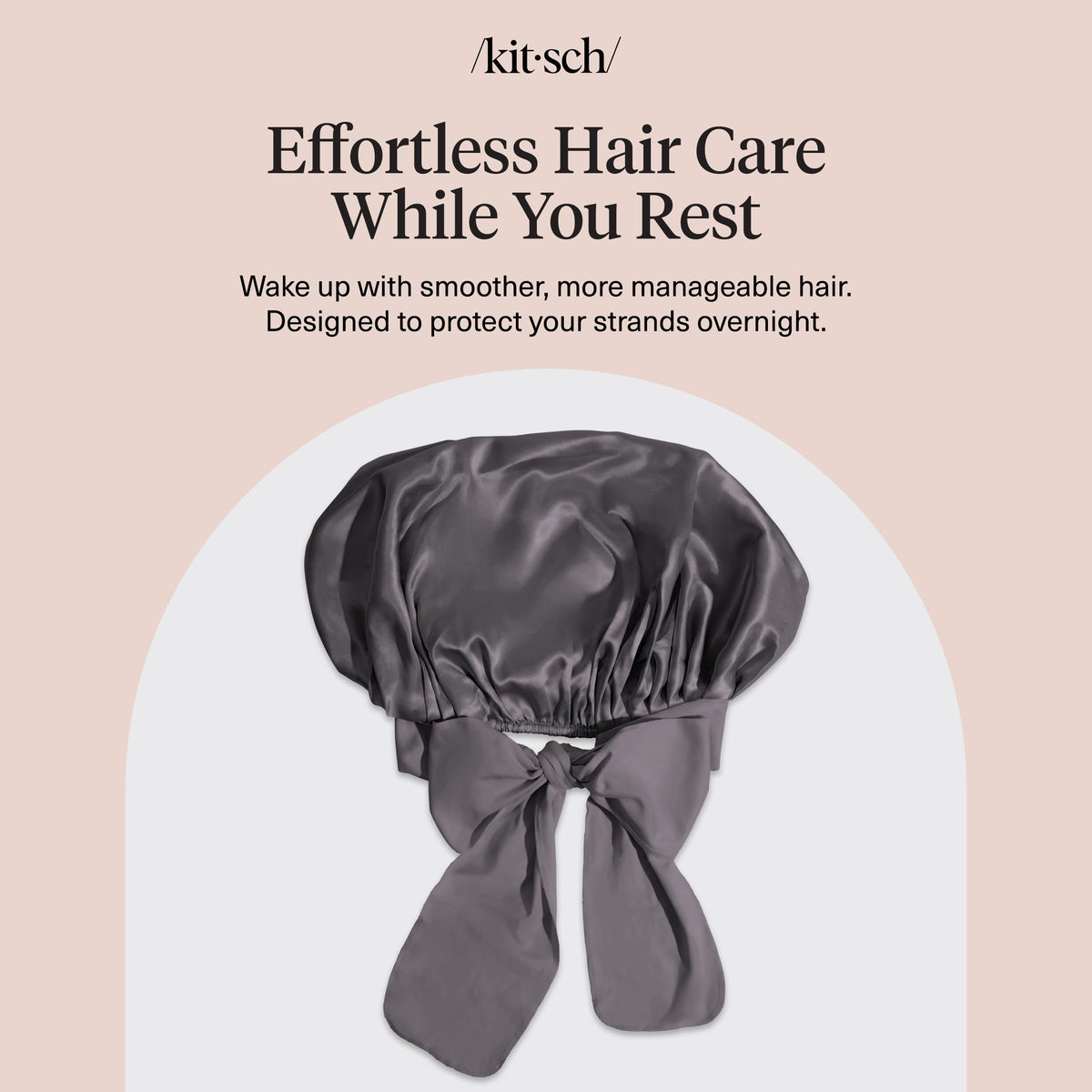 Kitsch bonnet in bedroom setting suggesting nightly routine and sleep-time hair care