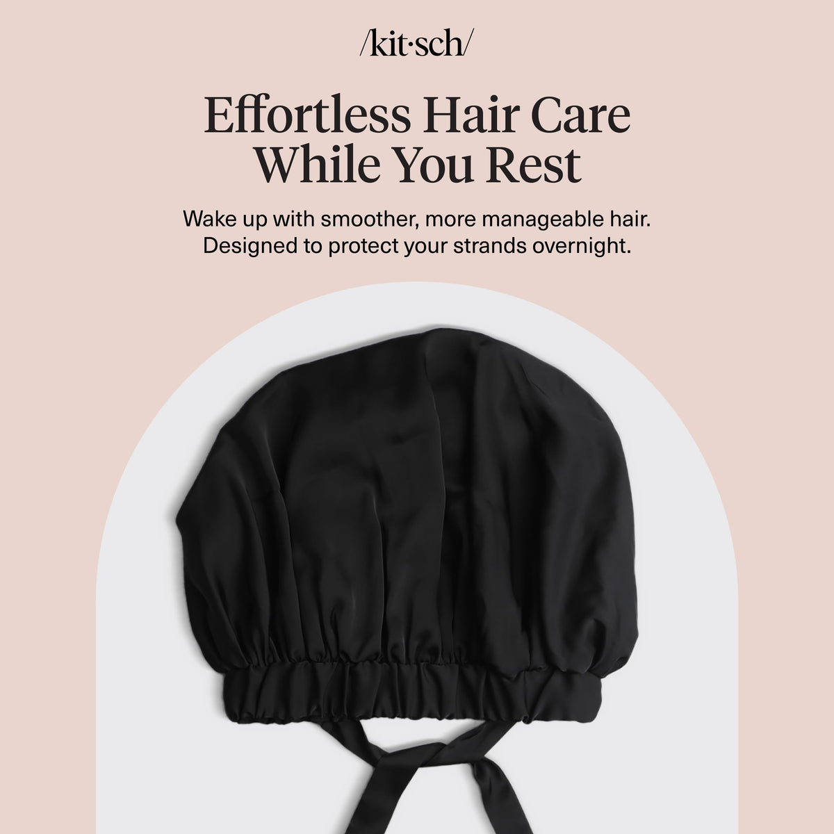 kitsch bonnet in bedroom setting highlighting nightly hair care routine