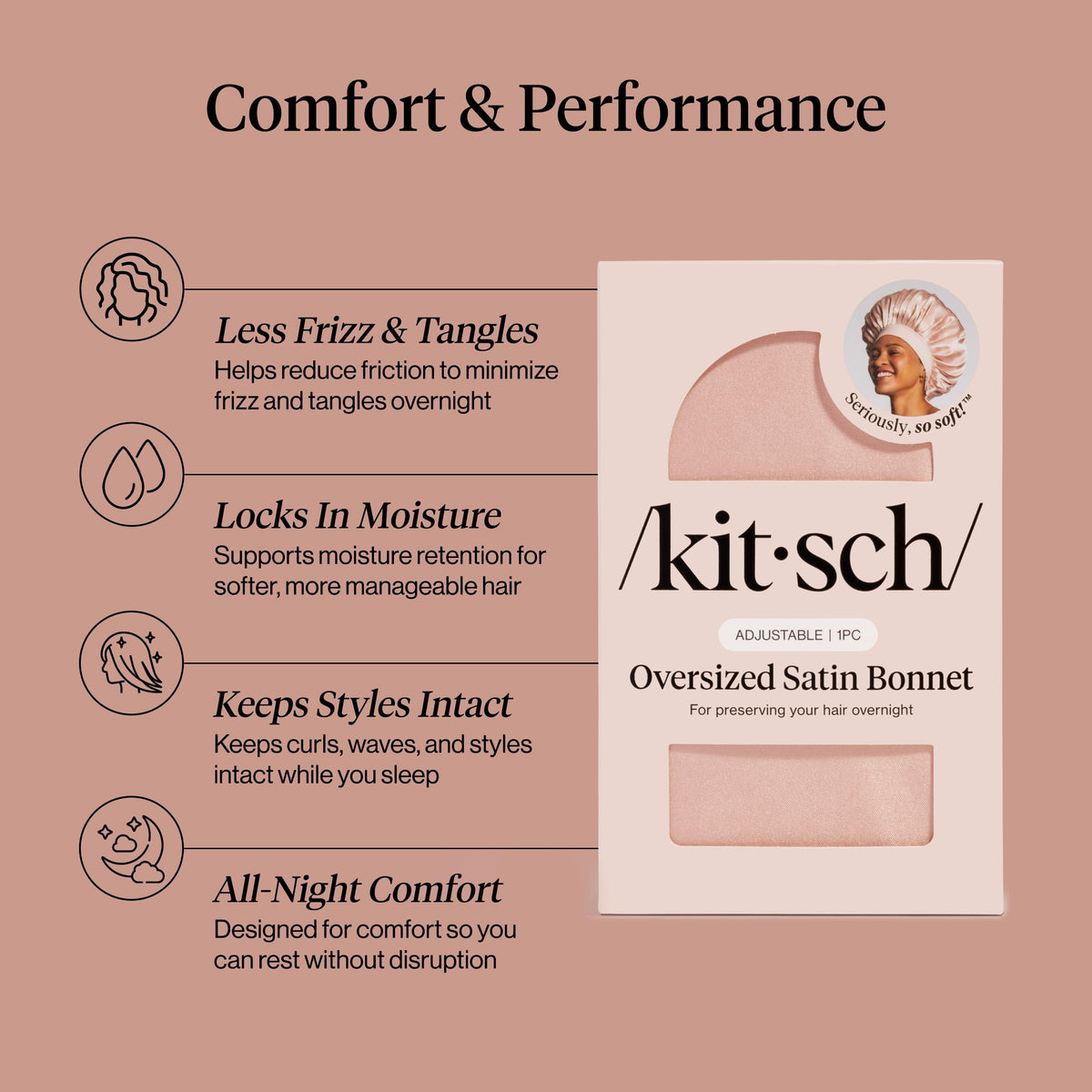 Kitsch bonnet long ties pictured to show adjustable secure-fit benefit