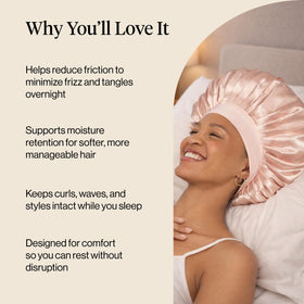 Kitsch bonnet covering heatless curlers to preserve overnight curls