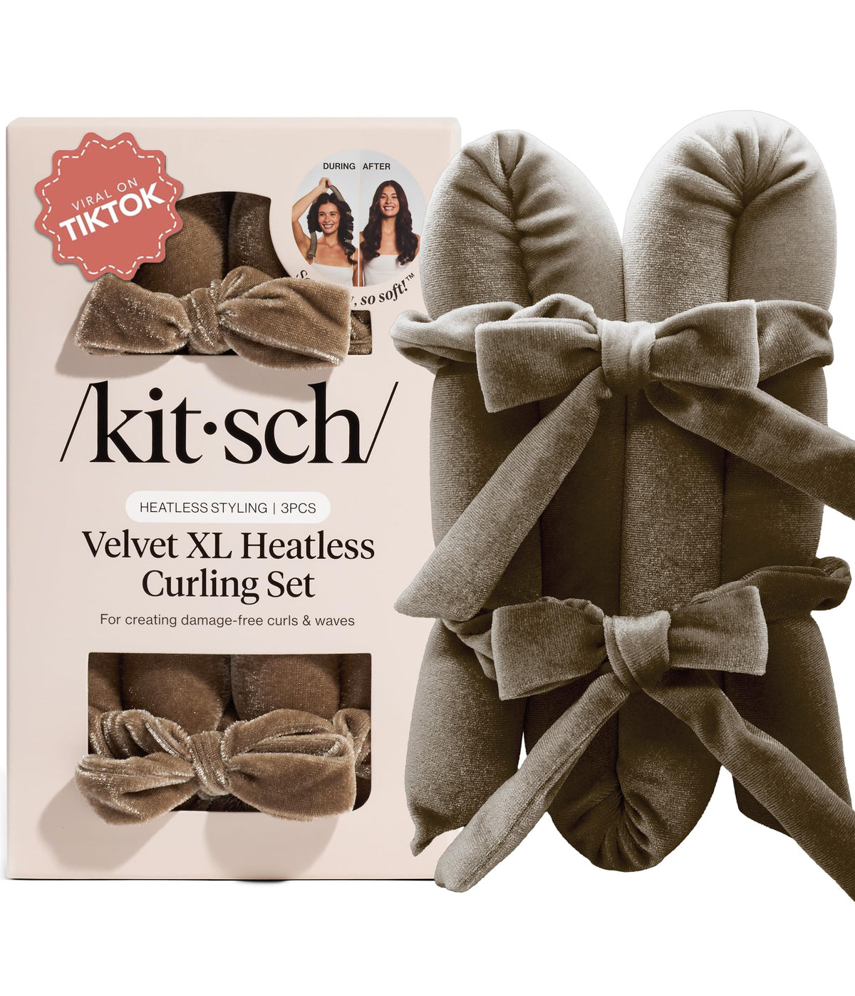 Kitsch velvet XL rod front view showing eucalyptus color and soft grip for gentle styling