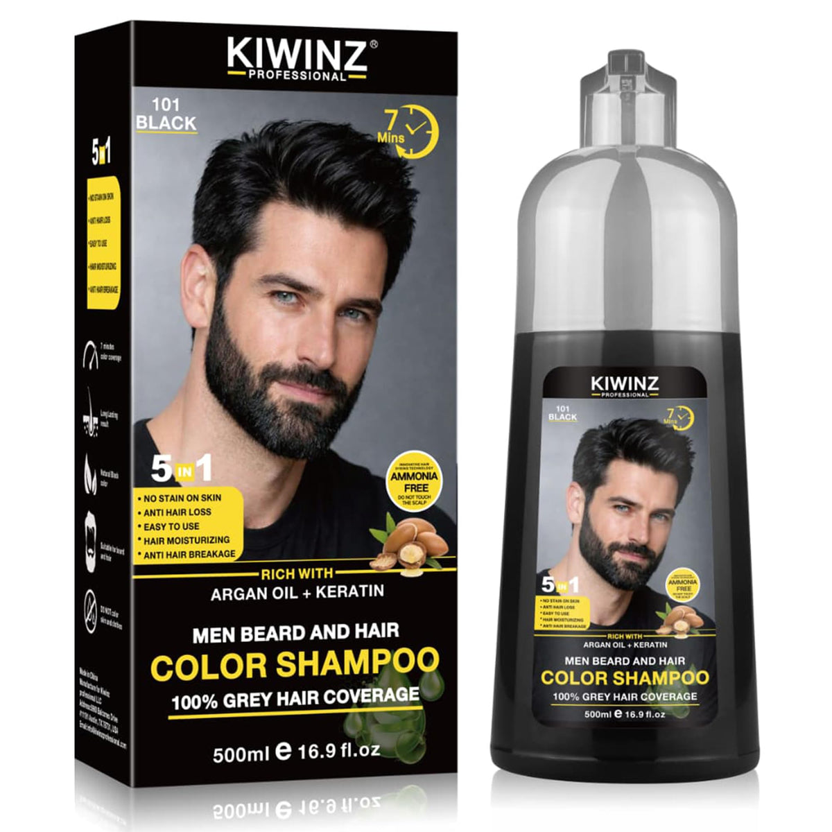 Kiwinz Professional front packaging showing 500ml bottle and black shade benefit