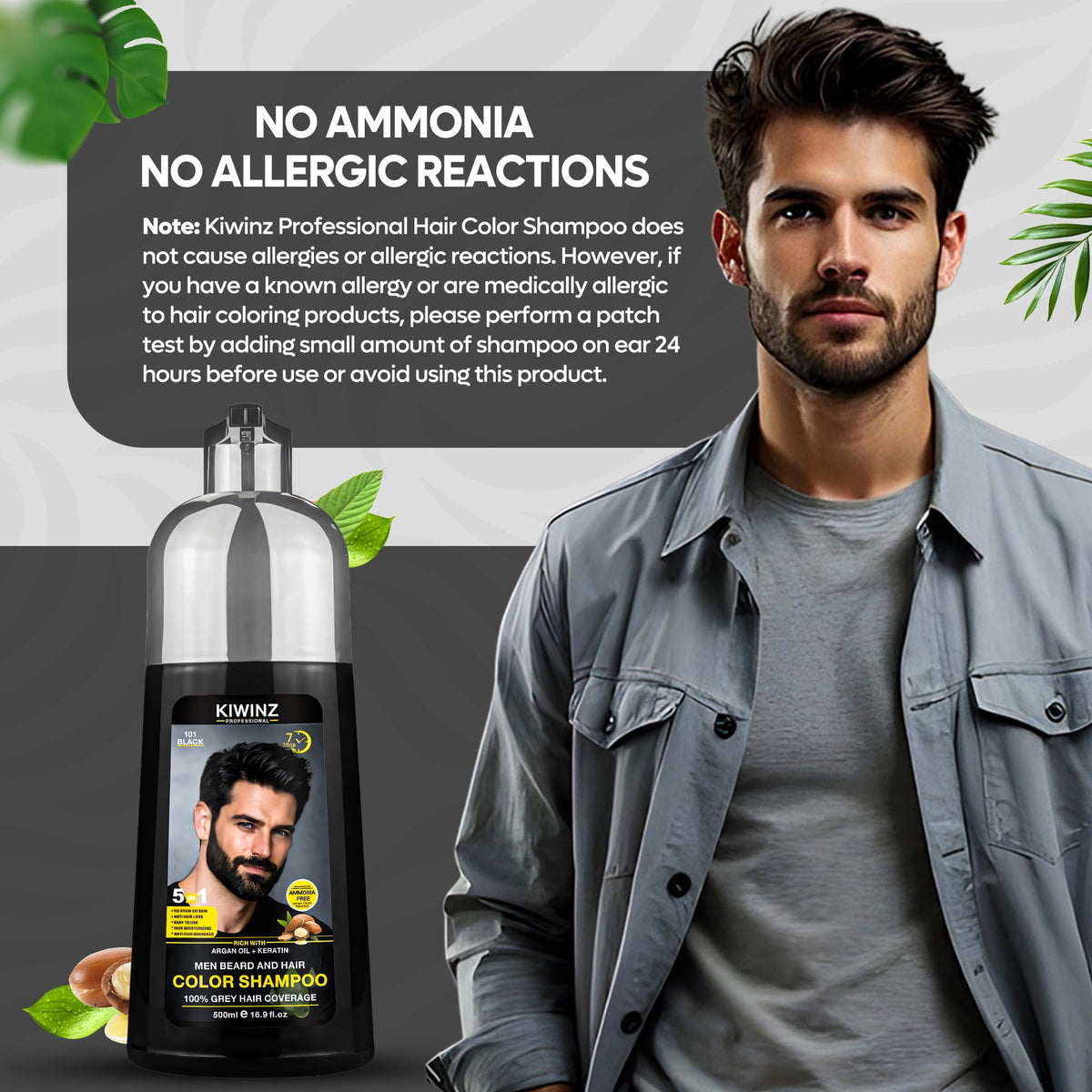 Kiwinz Professional lifestyle image of styled man showcasing natural black result benefit