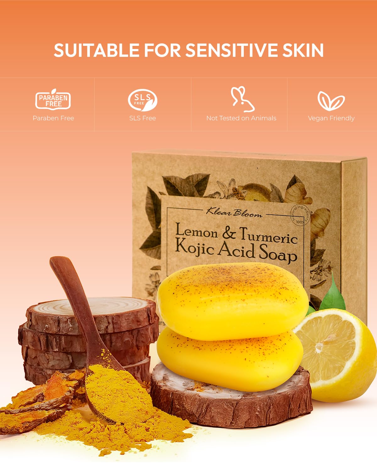 KlearBloom label close-up listing kojic acid vitamin C and no parabens