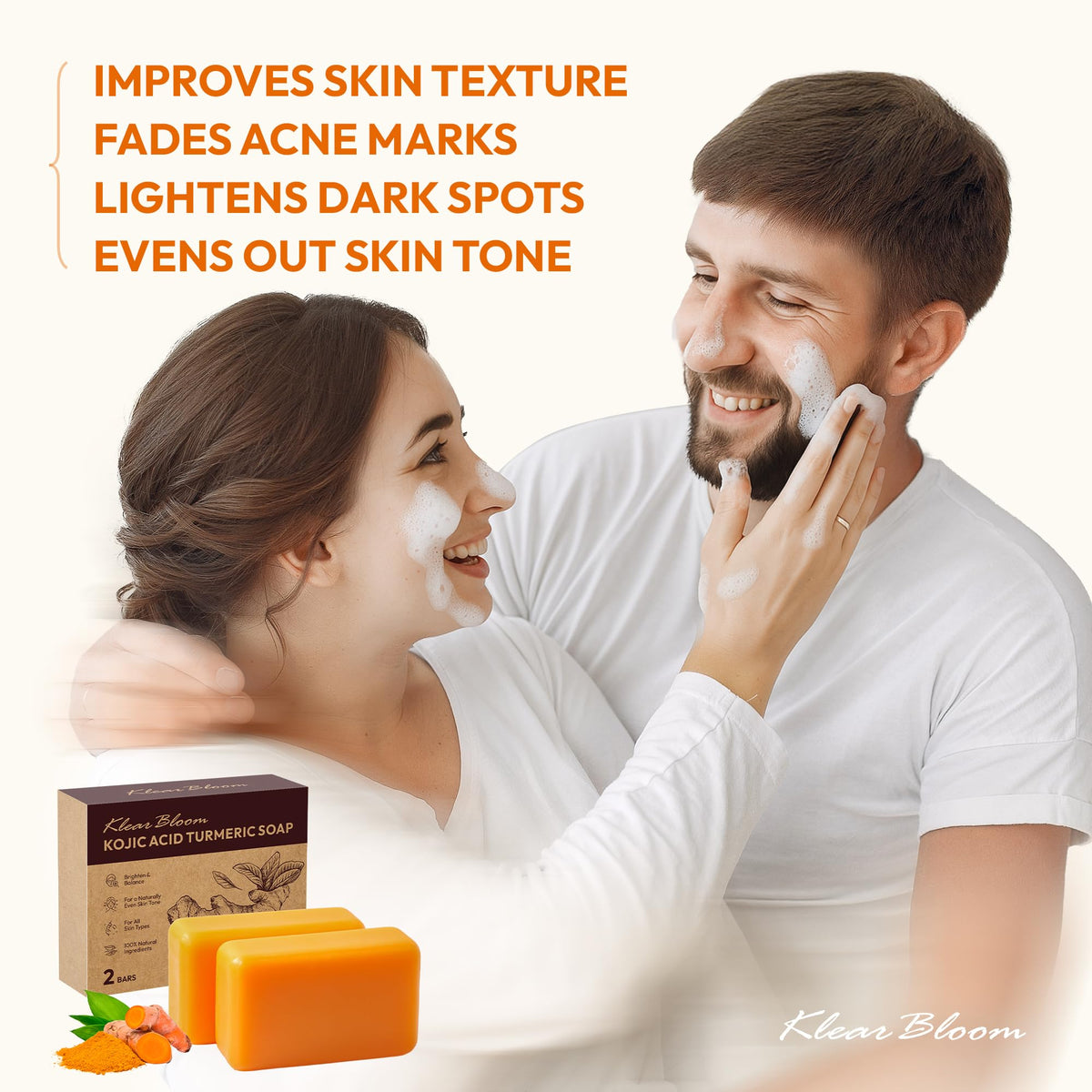 KlearBloom ingredients display with turmeric and collagen highlighting natural actives