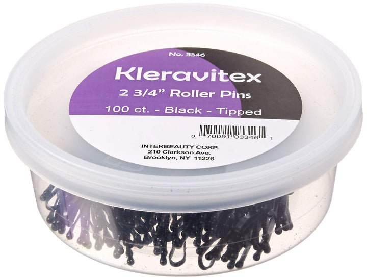 Kleravitex front packaging tub showing 100 jumbo black bobby pins for easy storage