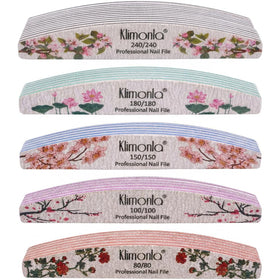 Klimonla front packaging showing 25PCS floral nail files and clear count benefit