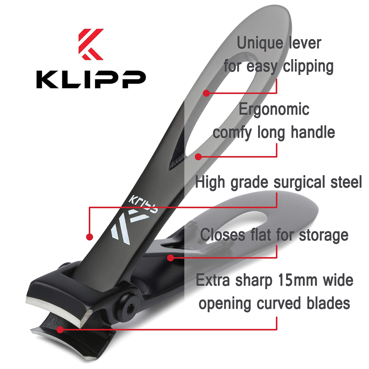 KLIPP label and materials stamp displaying stainless-steel quality and durability