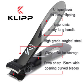 KLIPP label and materials stamp displaying stainless-steel quality and durability