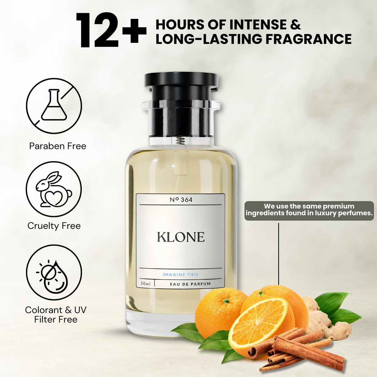 Klone label close-up highlighting scent name and premium packaging detail