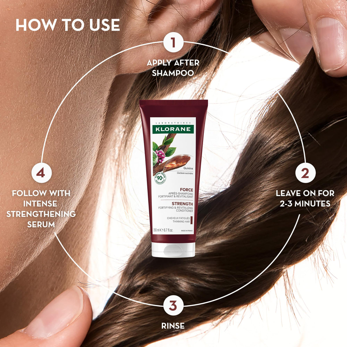 Klorane comparison showing improved hair fullness and reduced breakage appearance