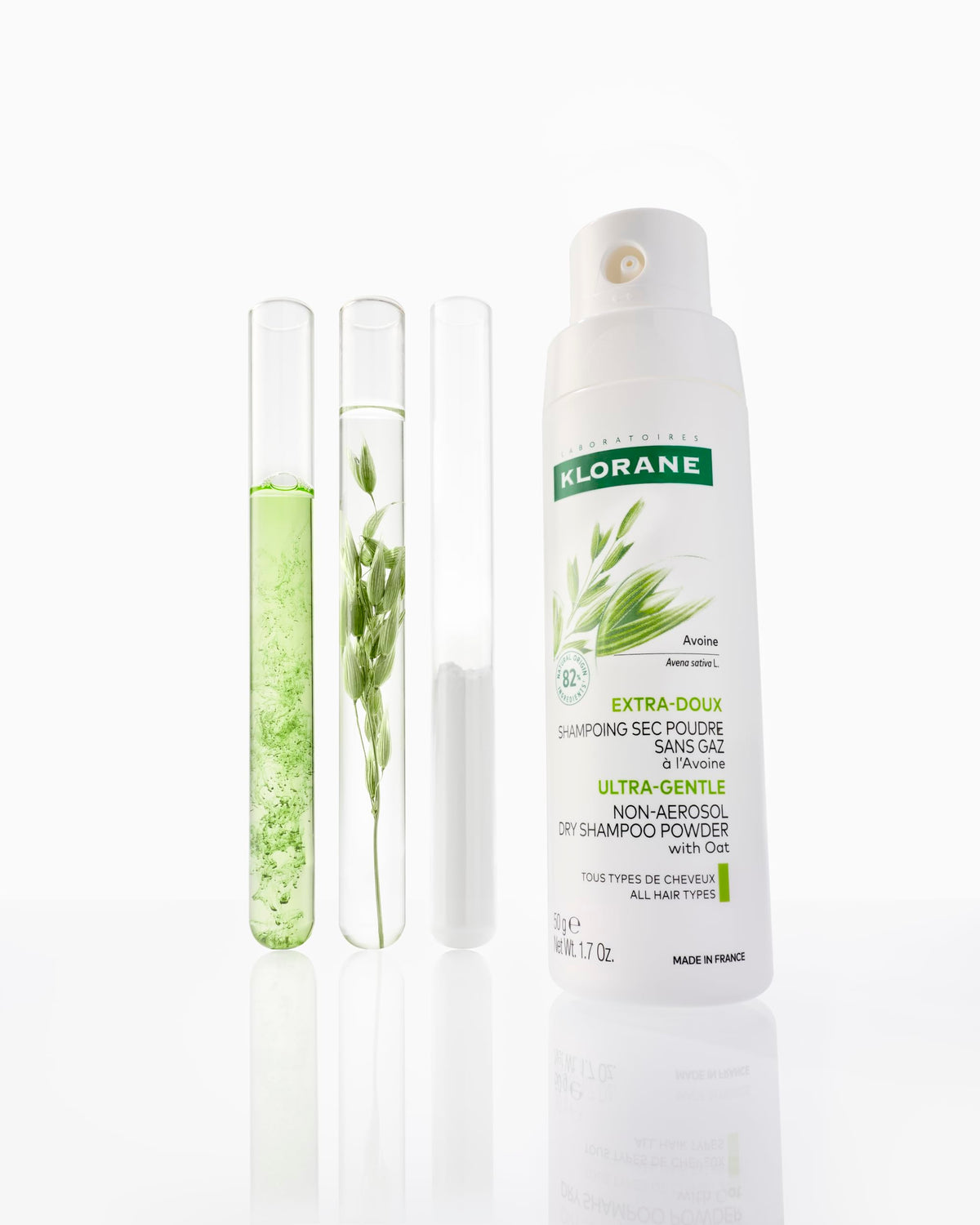 Klorane label close-up showing oat milk ingredient and vegan claim