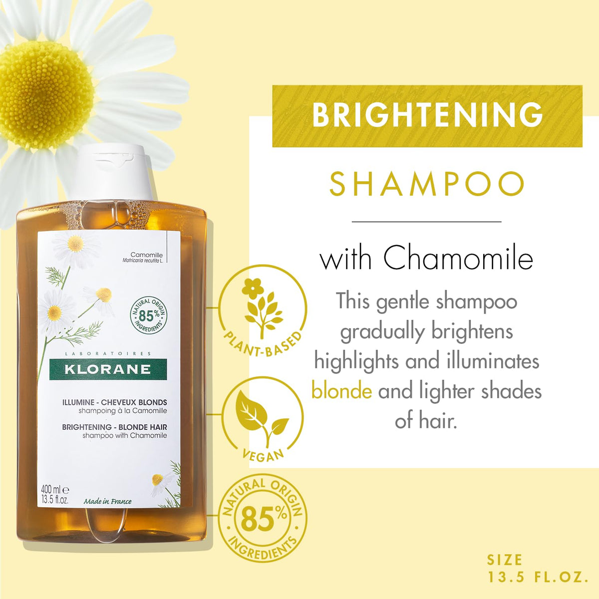 Klorane label closeup highlighting chamomile extract and clean formula