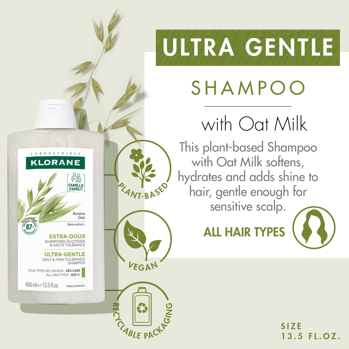 Klorane oat milk shampoo foam close-up highlighting creamy gentle lather