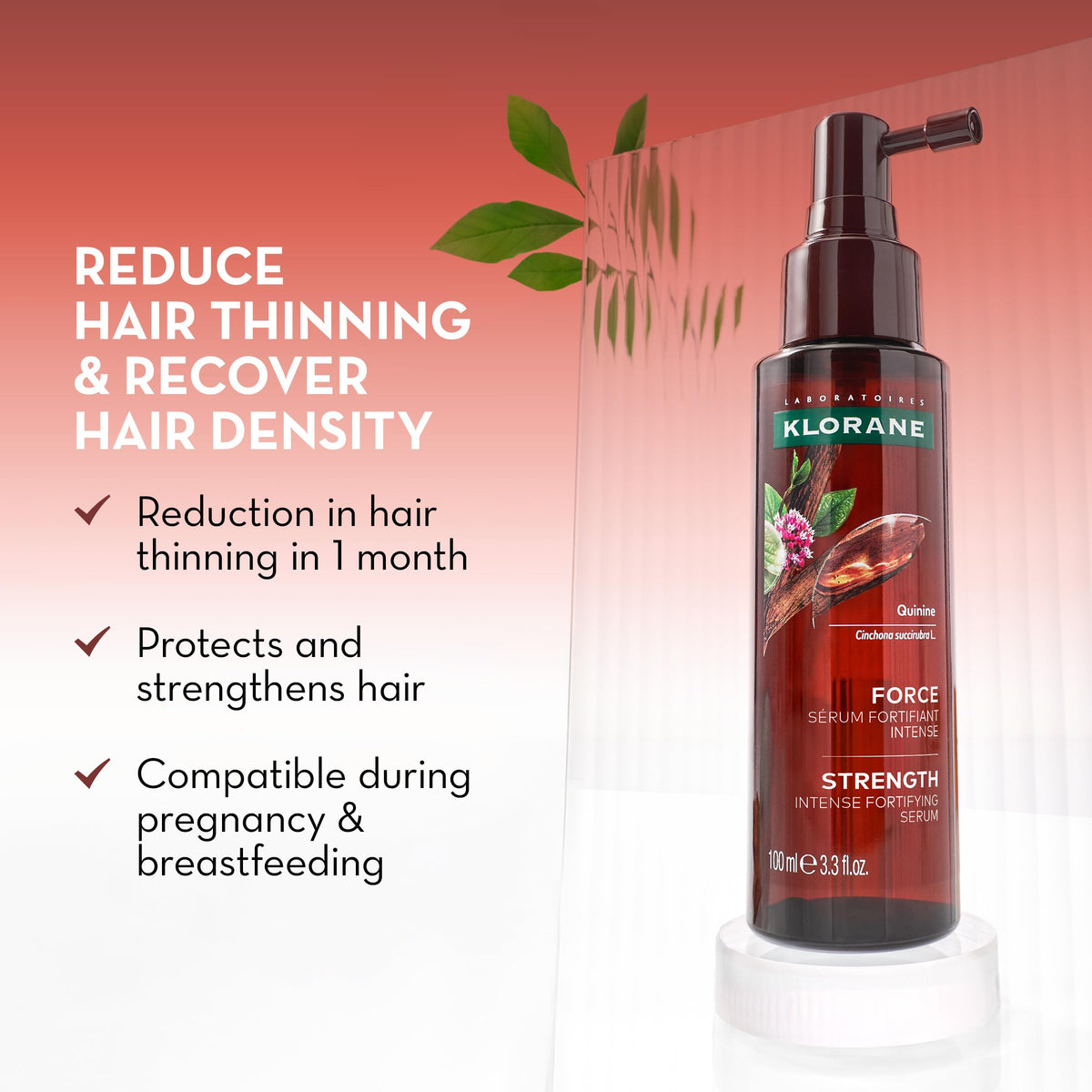 Klorane serum pipette dispensing drop onto scalp for precise application
