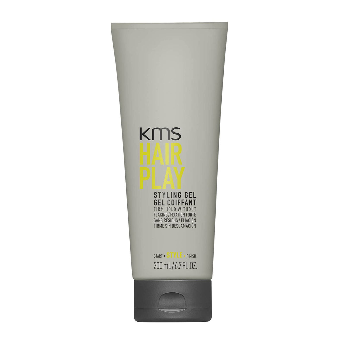 KMS HairPlay front view showing 200ml bottle and glossy finish benefit