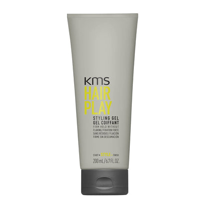 KMS HairPlay front view showing 200ml bottle and glossy finish benefit