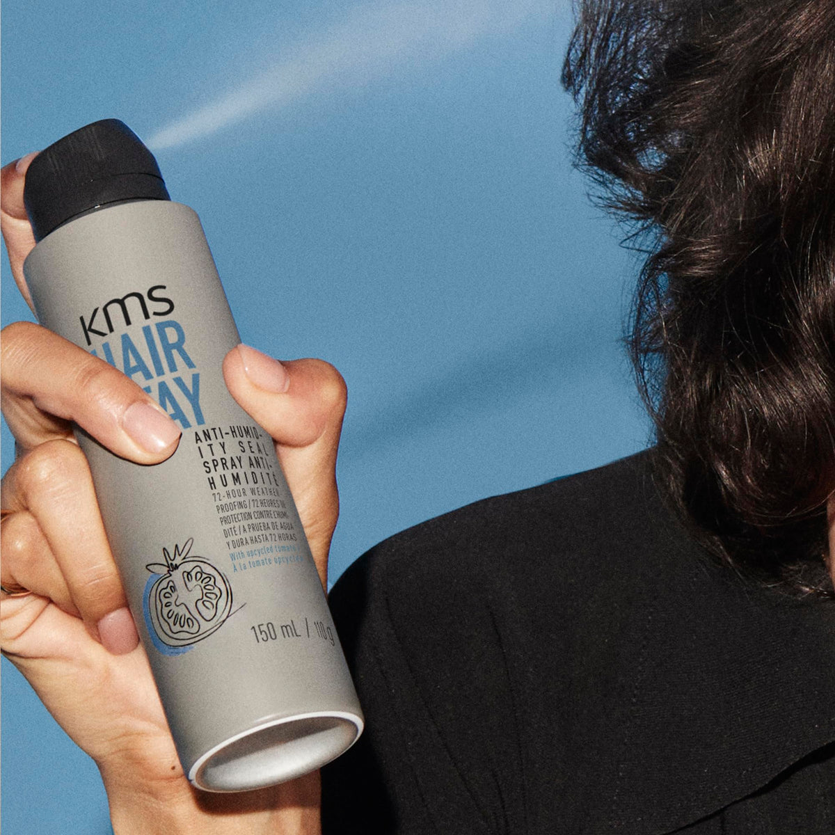 Upcycled tomato ingredient visual with KMS branding to emphasize antioxidant protection