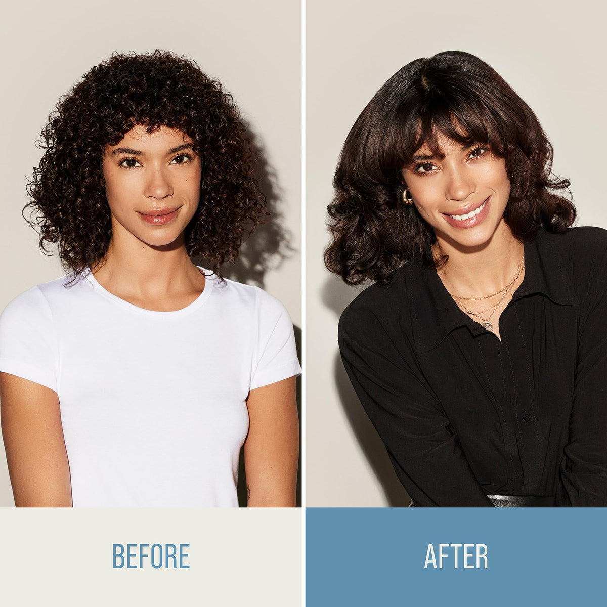 KMS HairStay being misted on styled hair to lock out humidity and reduce frizz