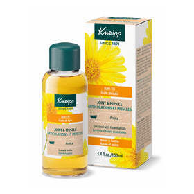 Kneipp bottle front view showing arnica bath oil for soothing muscles