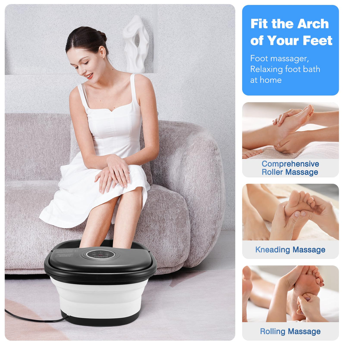 KNQZE bubbling foot bath in use illustrating relaxing massage benefits
