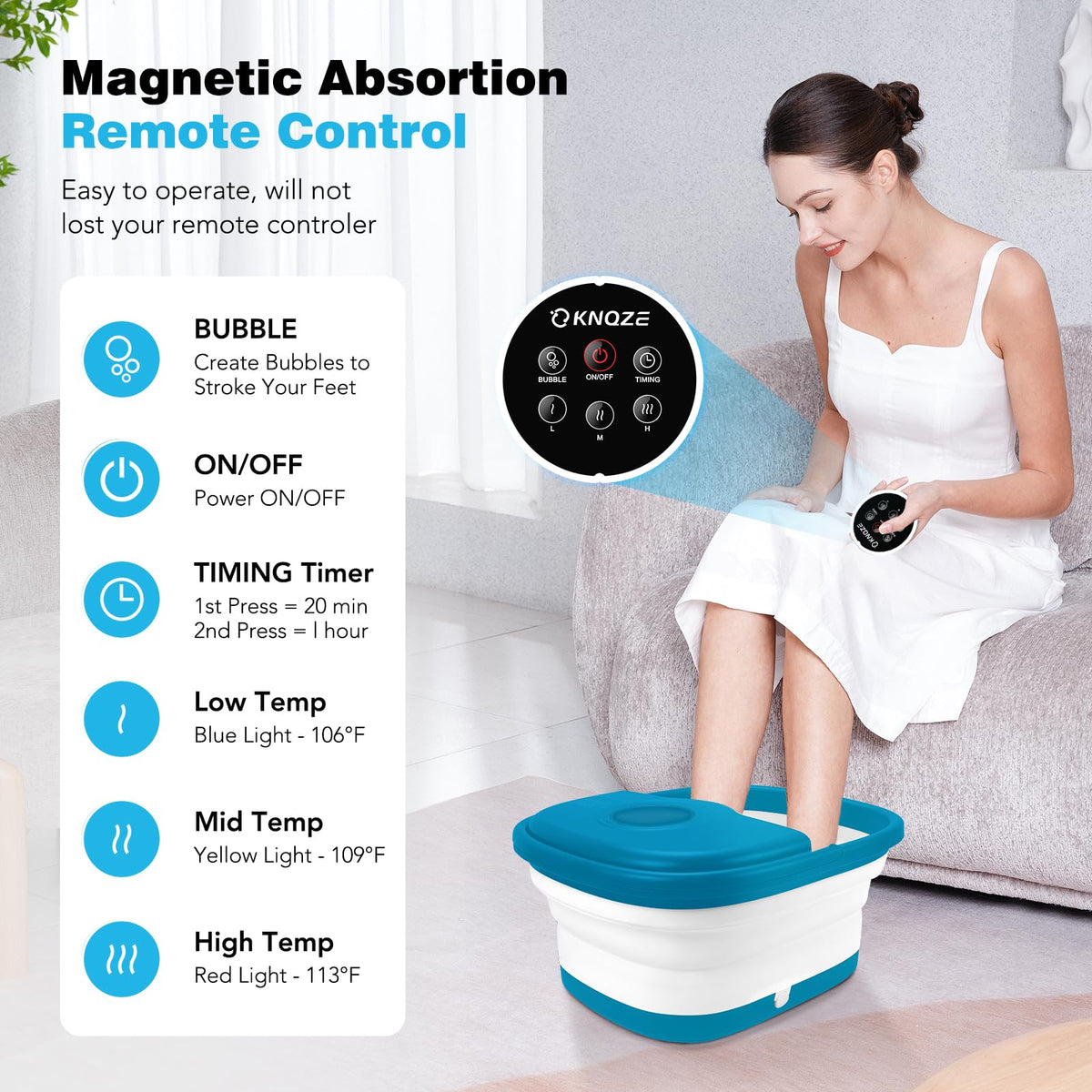 KNQZE wireless remote control close-up providing easy program control