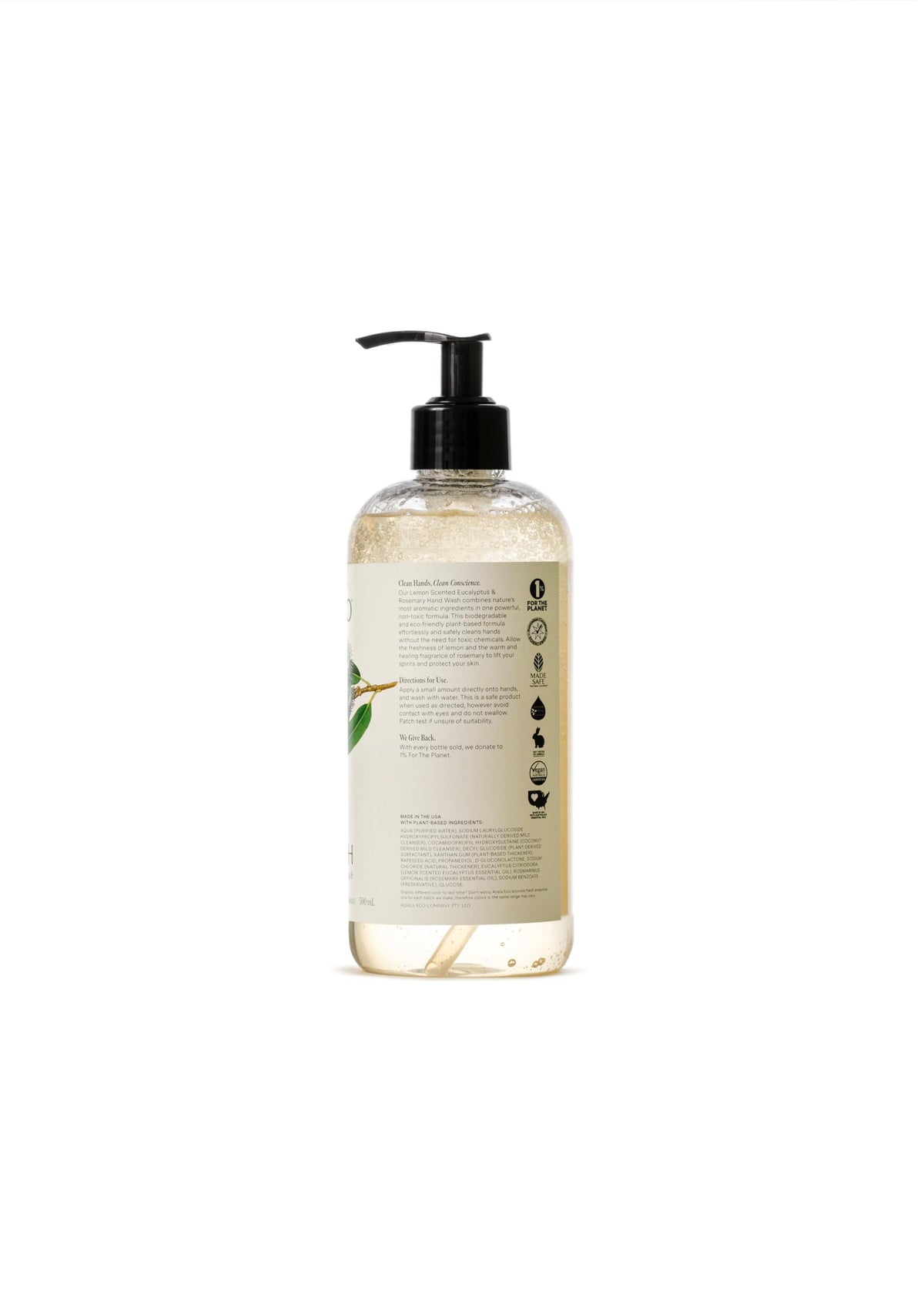 Koala Eco label close-up highlighting essential oils and natural-ingredient transparency