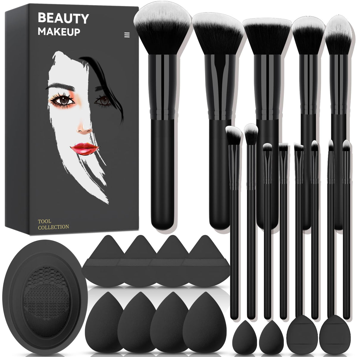 Koccido front view of full brush kit showing organized tools and cases for easy selection