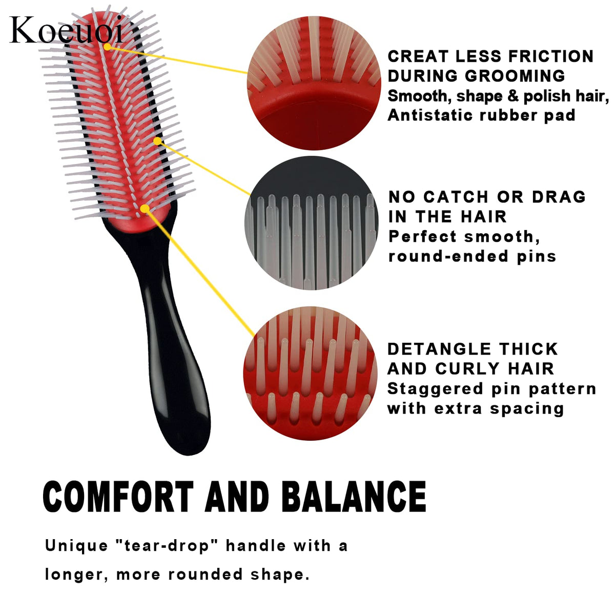 Koeuoi close-up of nylon bristles highlighting gentle detangling