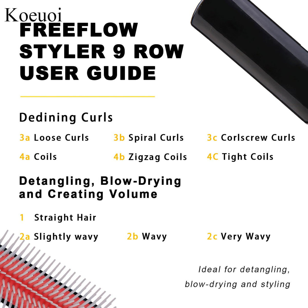 Koeuoi brush beside a hand to show compact travel-friendly size