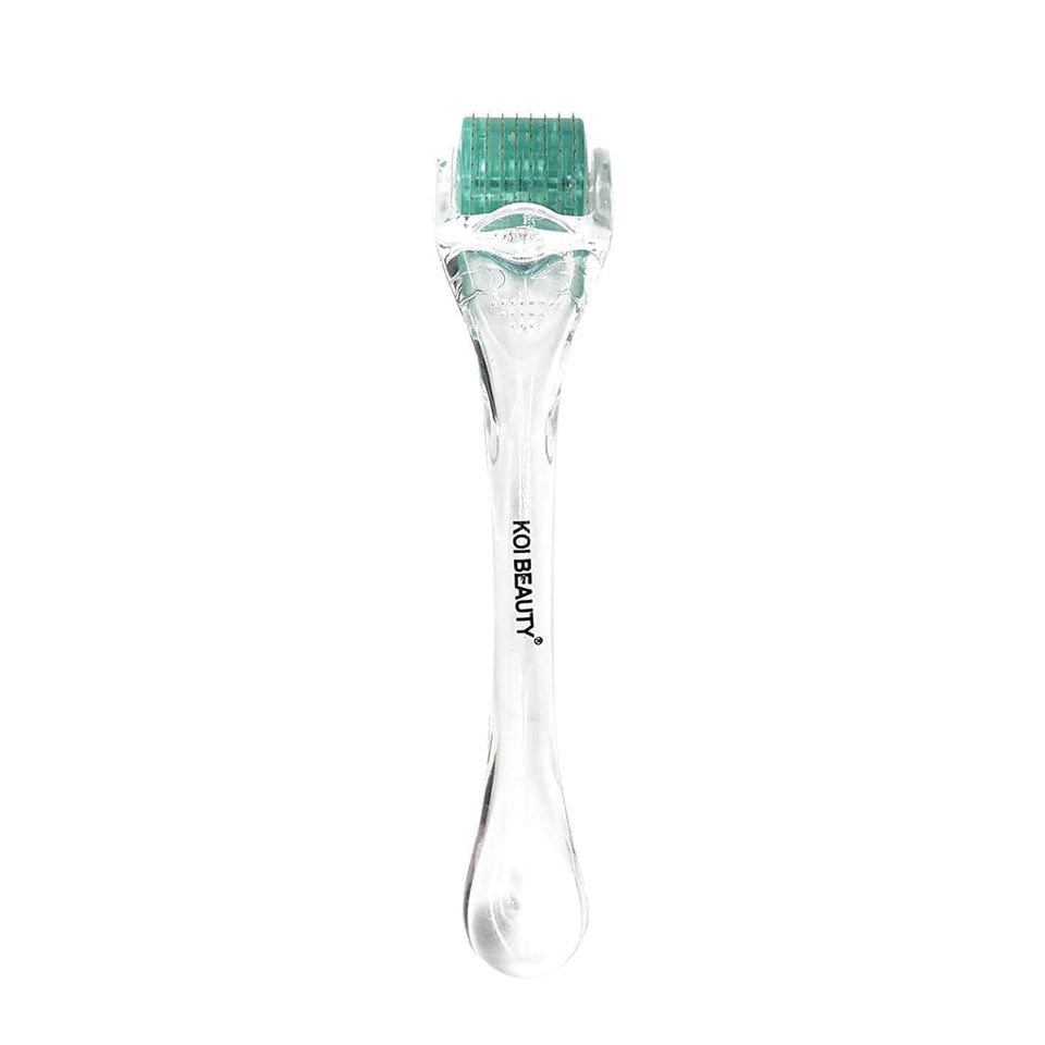 Koi Beauty derma roller front view showing compact design and handle benefit