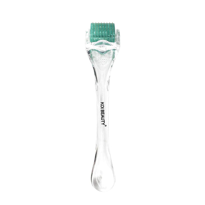 Koi Beauty derma roller front view showing ergonomic grip and roller head, enhances control
