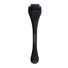 Koi Beauty derma roller front view showing matte black handle and roller benefits of control
