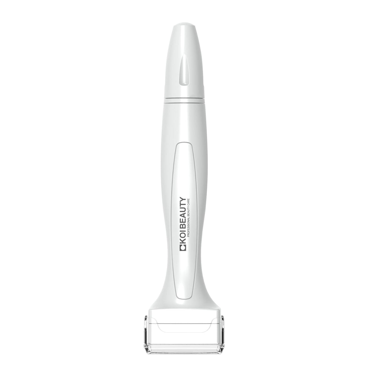 Koi Beauty front view of white derma stamp showing ergonomic handle and head benefit precision