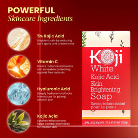 Koji White ingredients flatlay with coconut oil and hyaluronic acid