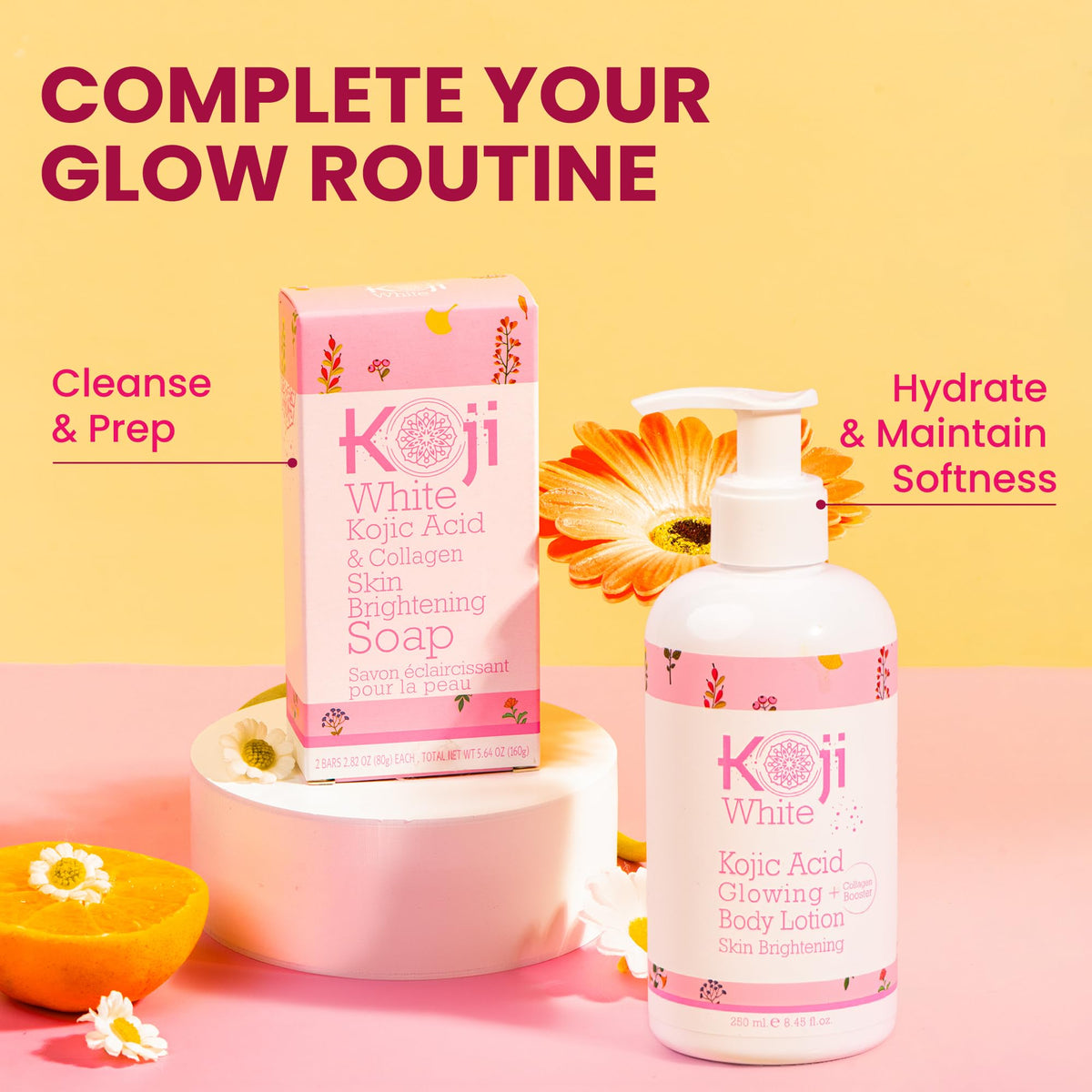 Koji White ingredients visual highlighting natural, paraben-free formulation