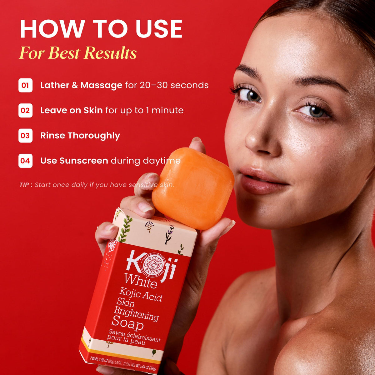 Koji White label close-up showing 5% kojic acid and vegan badge