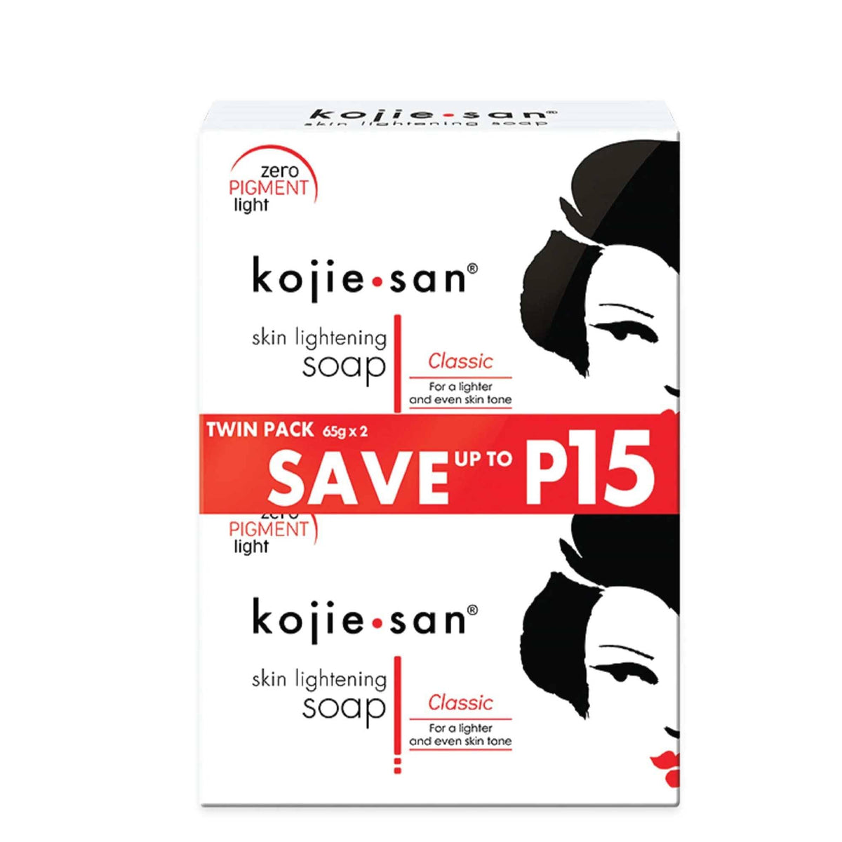 Kojie San front packaging showing two 65g bars and brightening promise