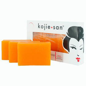 Kojie San front packaging showing bars and orange scent for clear cleansing