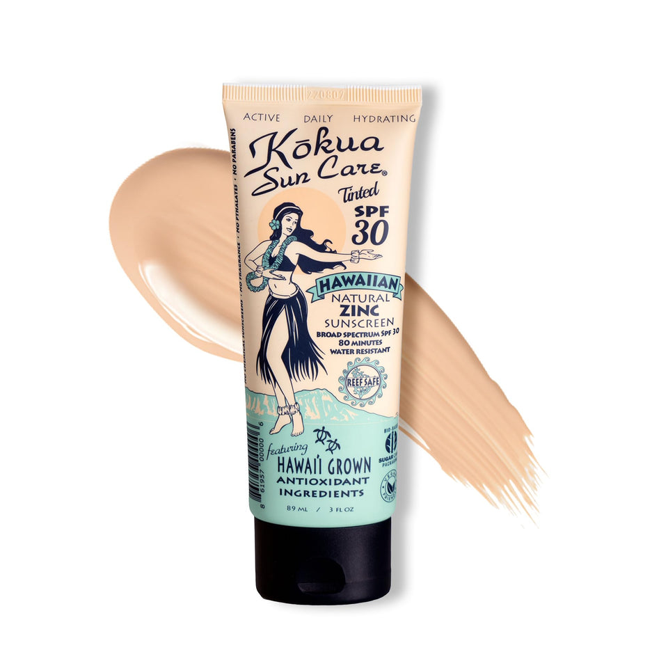 Kokua front packaging showing SPF 30 protection and tinted mineral finish