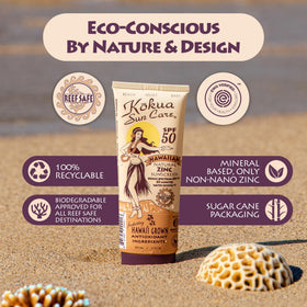 Kokua Sun Care on surfboard lifestyle shot illustrating active use