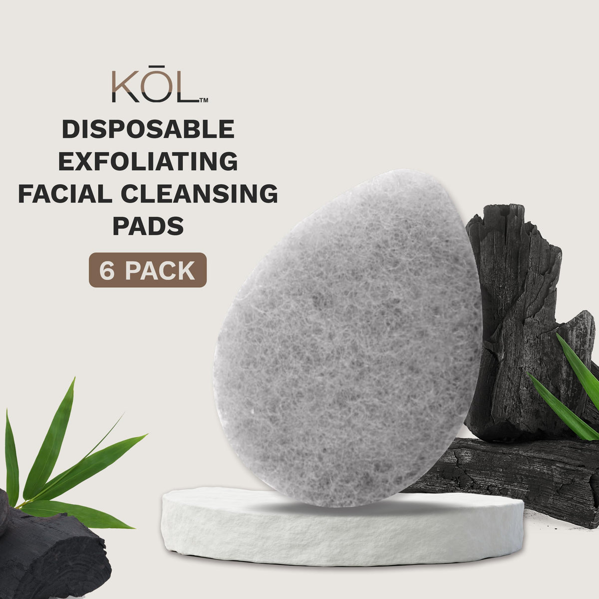 KOL charcoal texture closeup highlighting porous fibers that lift oil and impurities for cleaner skin