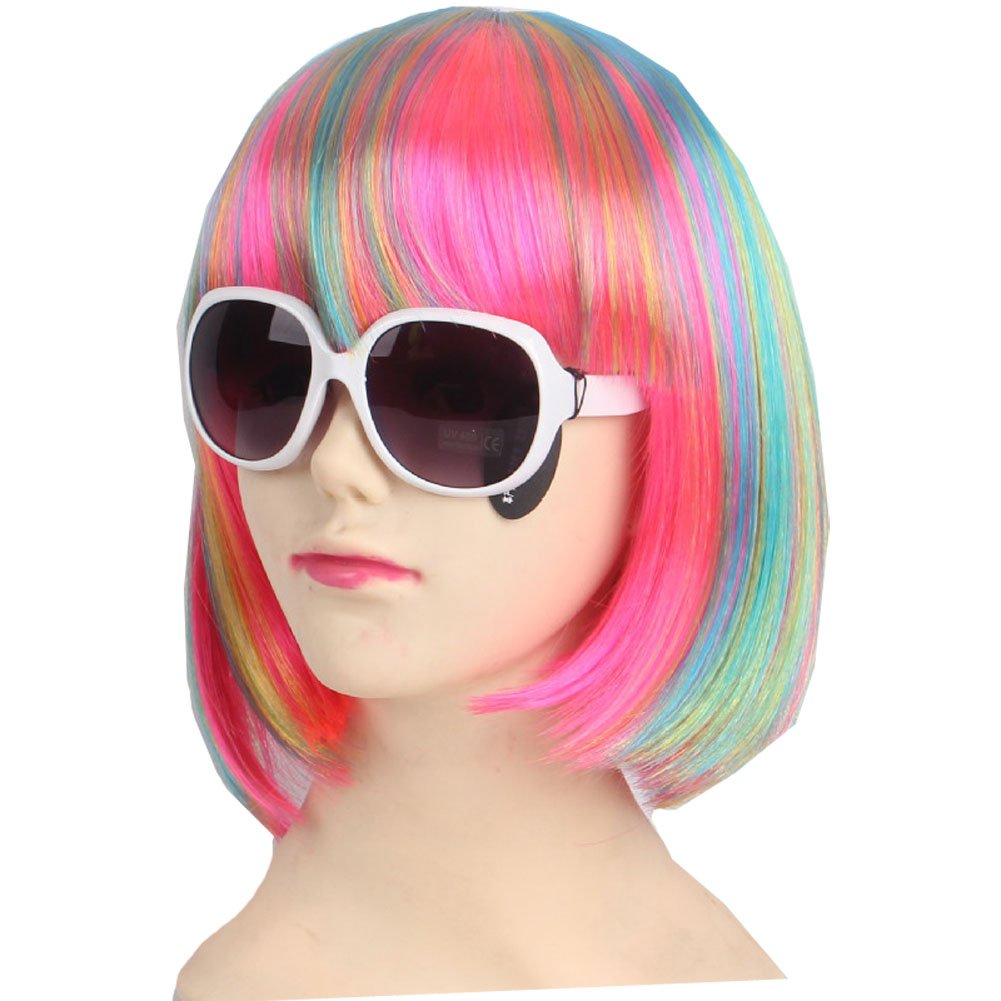 KOLIGHT blue wig front view showing neat straight cut and bold color benefit: instant costume impact